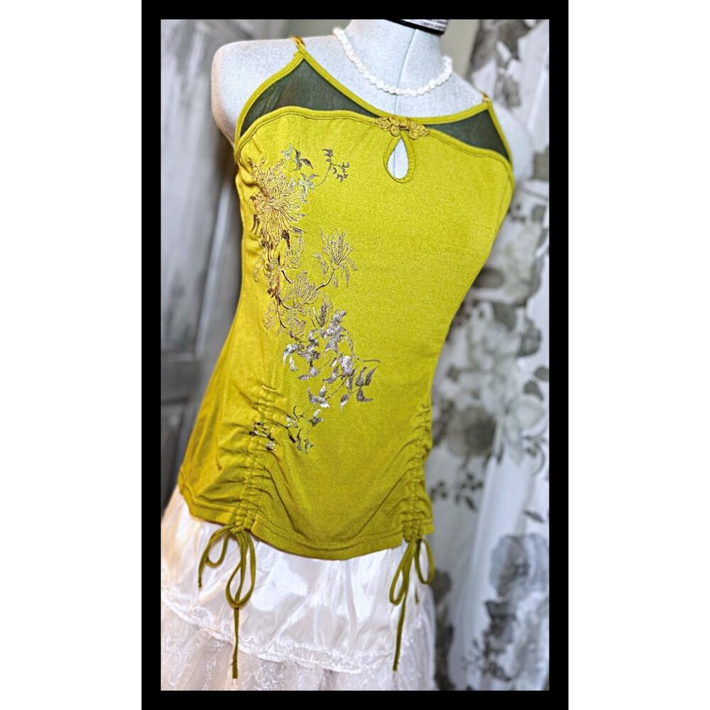Ozz Oneste Embroidered Camisole Tank Top Green Japan Jfashion Punk y2k Grunge - Picture 2 of 16